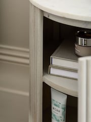 Light Grey Valencia Marble and Mango Wood 1 Door, Round Bedside Table - Image 5 of 8