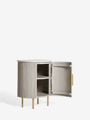 Light Grey Valencia Marble and Mango Wood 1 Door, Round Bedside Table - Image 7 of 8