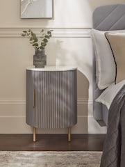 Dark Grey Valencia Marble and Mango Wood 1 Door, Round Bedside Table - Image 1 of 7