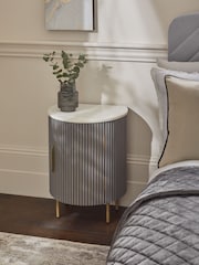 Dark Grey Valencia Marble and Mango Wood 1 Door, Round Bedside Table - Image 2 of 7
