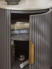 Dark Grey Valencia Marble and Mango Wood 1 Door, Round Bedside Table - Image 4 of 7