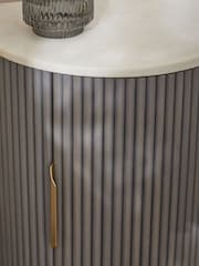 Dark Grey Valencia Marble and Mango Wood 1 Door, Round Bedside Table - Image 5 of 7