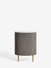 Dark Grey Valencia Marble and Mango Wood 1 Door, Round Bedside Table - Image 6 of 7