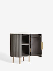 Dark Grey Valencia Marble and Mango Wood 1 Door, Round Bedside Table - Image 7 of 7