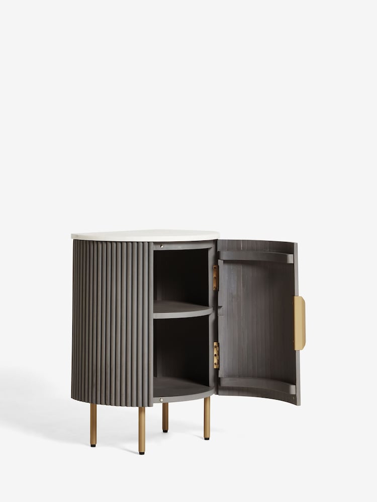 Dark Grey Valencia Marble and Mango Wood 1 Door, Round Bedside Table - Image 7 of 7