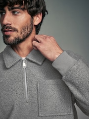 Grey Zip Neck Borg Fleece Sweatshirt - Image 1 of 8