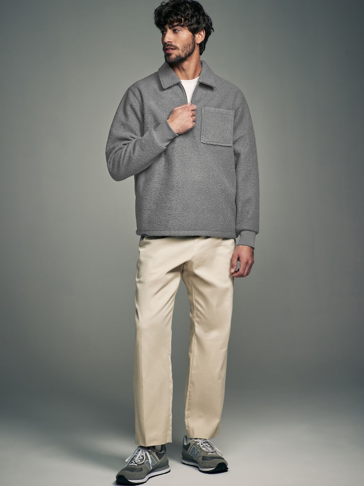 Grey Zip Neck Borg Fleece Sweatshirt - Image 2 of 8