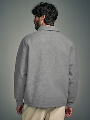 Grey Zip Neck Borg Fleece Sweatshirt - Image 3 of 8