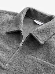 Grey Zip Neck Borg Fleece Sweatshirt - Image 4 of 8