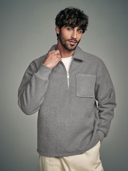Grey Zip Neck Borg Fleece Sweatshirt - Image 5 of 8