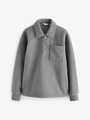 Grey Zip Neck Borg Fleece Sweatshirt - Image 7 of 8