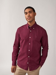 Burgundy Red Regular Fit Long Sleeve Oxford Shirt - Image 1 of 10
