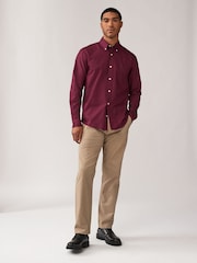 Burgundy Red Regular Fit Long Sleeve Oxford Shirt - Image 2 of 10
