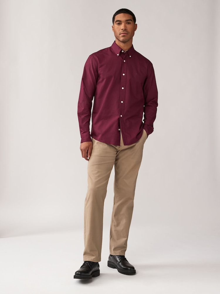 Burgundy Red Regular Fit Long Sleeve Oxford Shirt - Image 2 of 10
