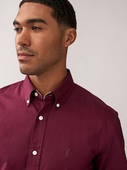 Burgundy Red Regular Fit Long Sleeve Oxford Shirt - Image 4 of 10
