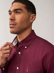 Burgundy Red Regular Fit Long Sleeve Oxford Shirt - Image 6 of 10