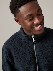 Marineblau/blau - Reissverschluss am Kragen - Jacke mit Borg-Fleece-Futter - Image 1 of 8