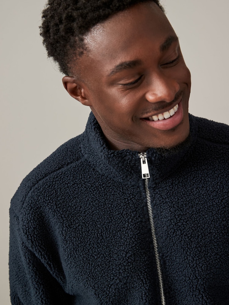 Marineblau/blau - Reissverschluss am Kragen - Jacke mit Borg-Fleece-Futter - Image 1 of 8