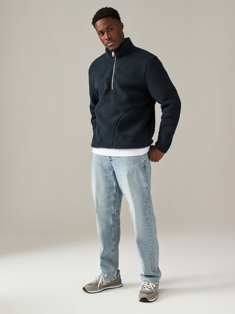 Marineblau/blau - Reissverschluss am Kragen - Jacke mit Borg-Fleece-Futter - Image 2 of 8