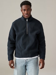 Marineblau/blau - Reissverschluss am Kragen - Jacke mit Borg-Fleece-Futter - Image 3 of 8
