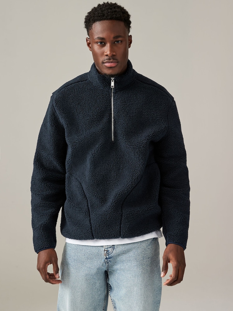 Marineblau/blau - Reissverschluss am Kragen - Jacke mit Borg-Fleece-Futter - Image 3 of 8