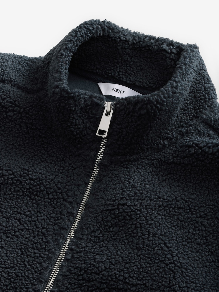 Marineblau/blau - Reissverschluss am Kragen - Jacke mit Borg-Fleece-Futter - Image 4 of 8