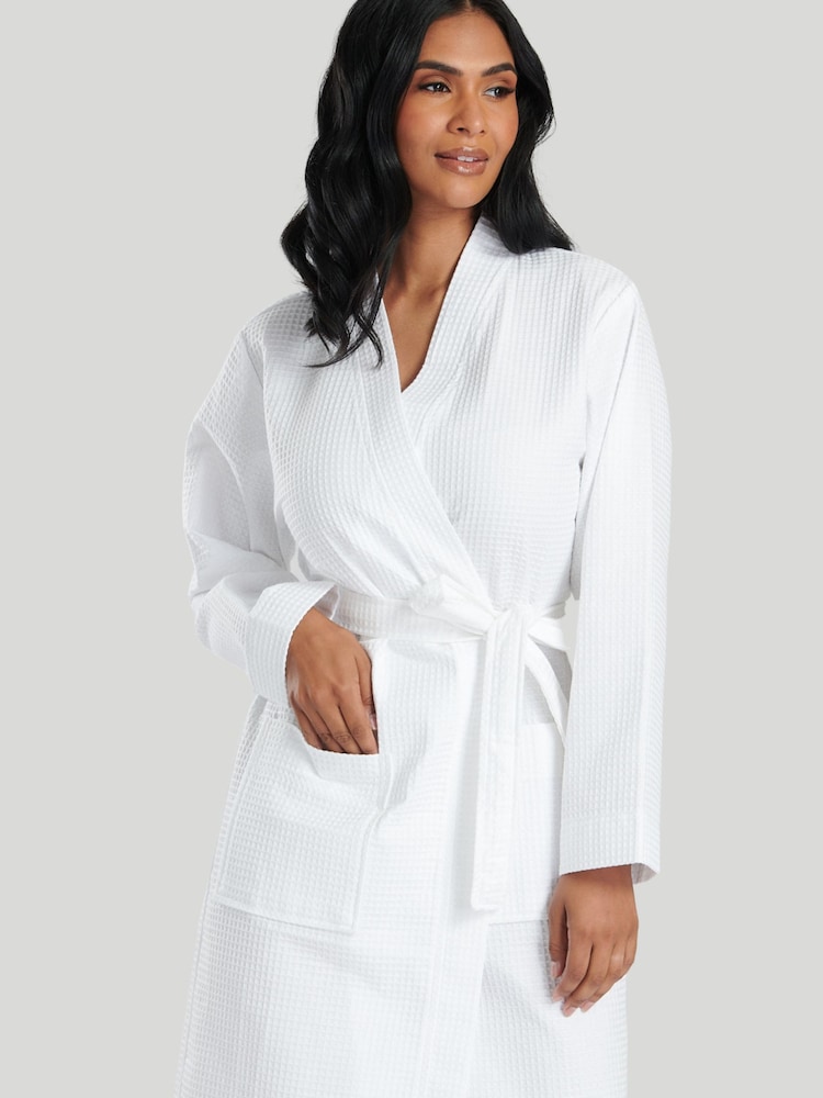 Loungeable White 100% Cotton Waffle Robe - Image 5 of 7
