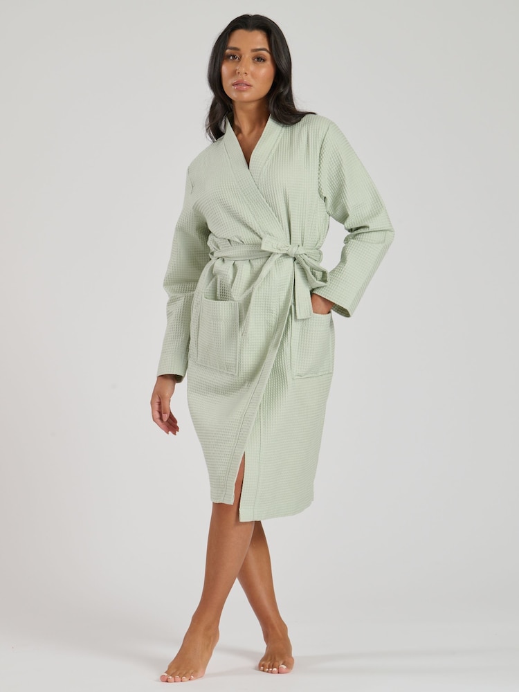 Loungeable Sage 100% Cotton Waffle Robe - Image 1 of 5