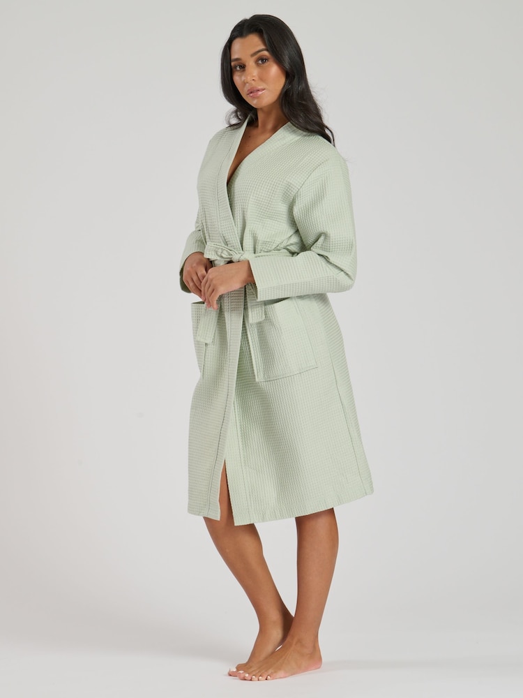 Loungeable Sage 100% Cotton Waffle Robe - Image 2 of 5