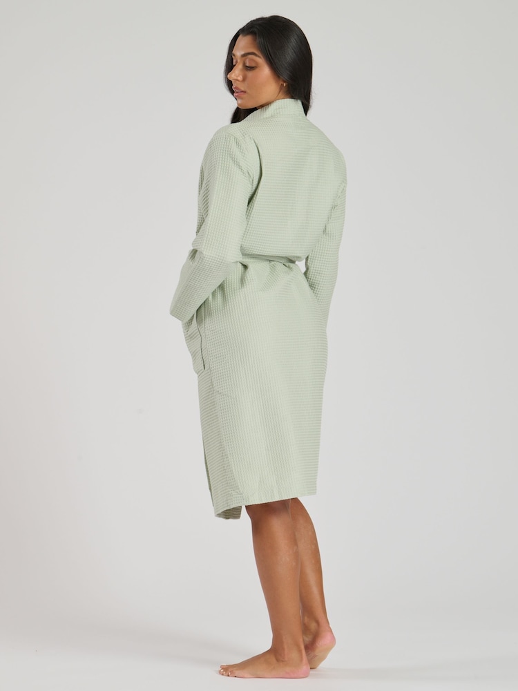 Loungeable Sage 100% Cotton Waffle Robe - Image 3 of 5