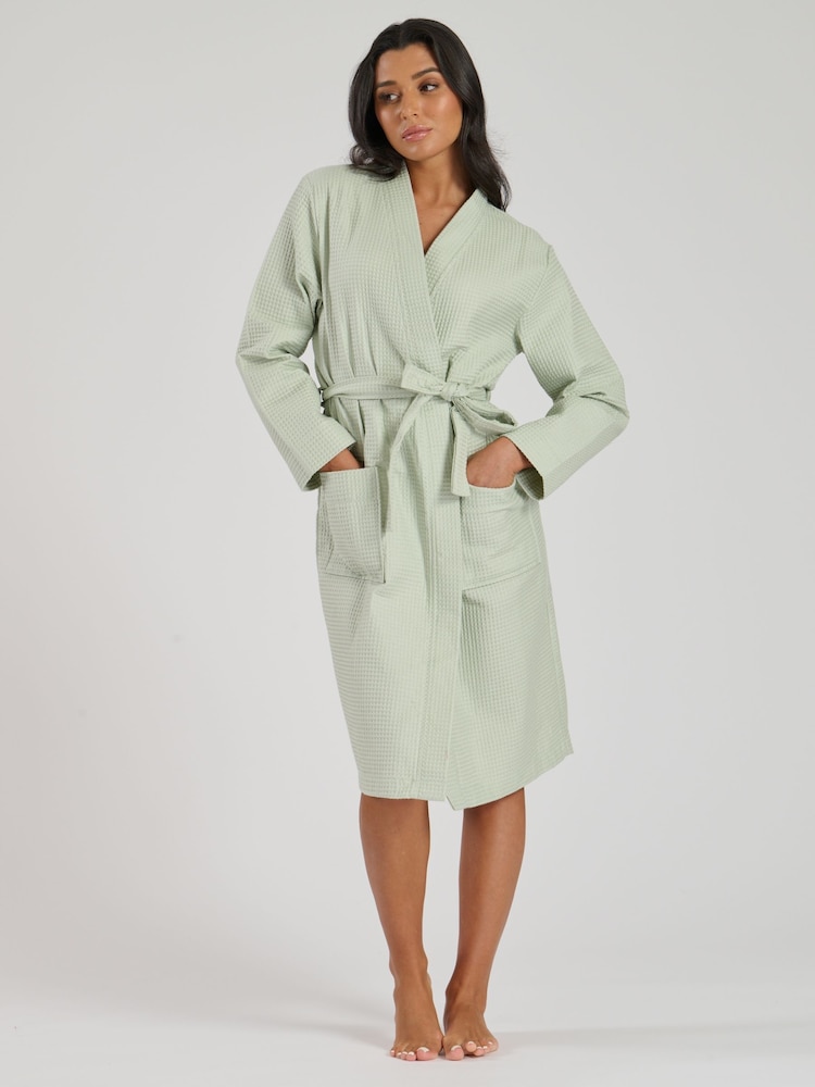 Loungeable Sage 100% Cotton Waffle Robe - Image 4 of 5
