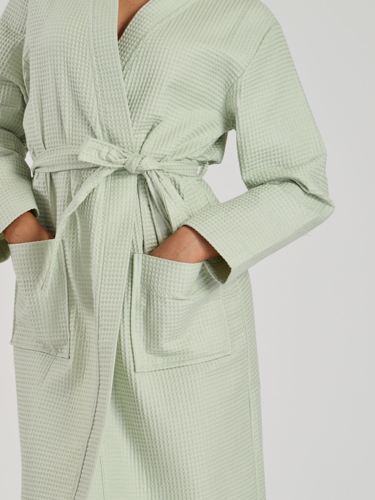 Loungeable Sage 100% Cotton Waffle Robe - Image 5 of 5