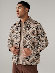 Ecru/Red Pattern Tapestry Shacket Overshirt - Image 1 of 10