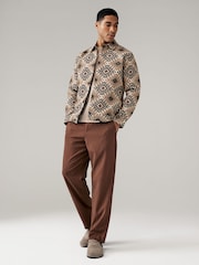 Ecru/Red Pattern Tapestry Shacket Overshirt - Image 2 of 10