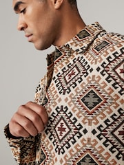 Ecru/Red Pattern Tapestry Shacket Overshirt - Image 3 of 10