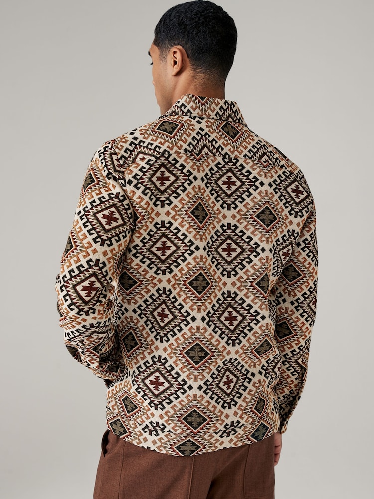 Ecru/Red Pattern Tapestry Shacket Overshirt - Image 5 of 10