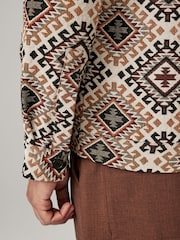 Ecru/Red Pattern Tapestry Shacket Overshirt - Image 6 of 10