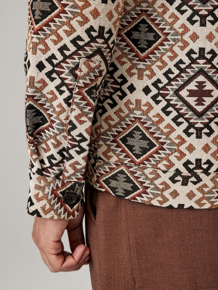 Ecru/Red Pattern Tapestry Shacket Overshirt - Image 6 of 10