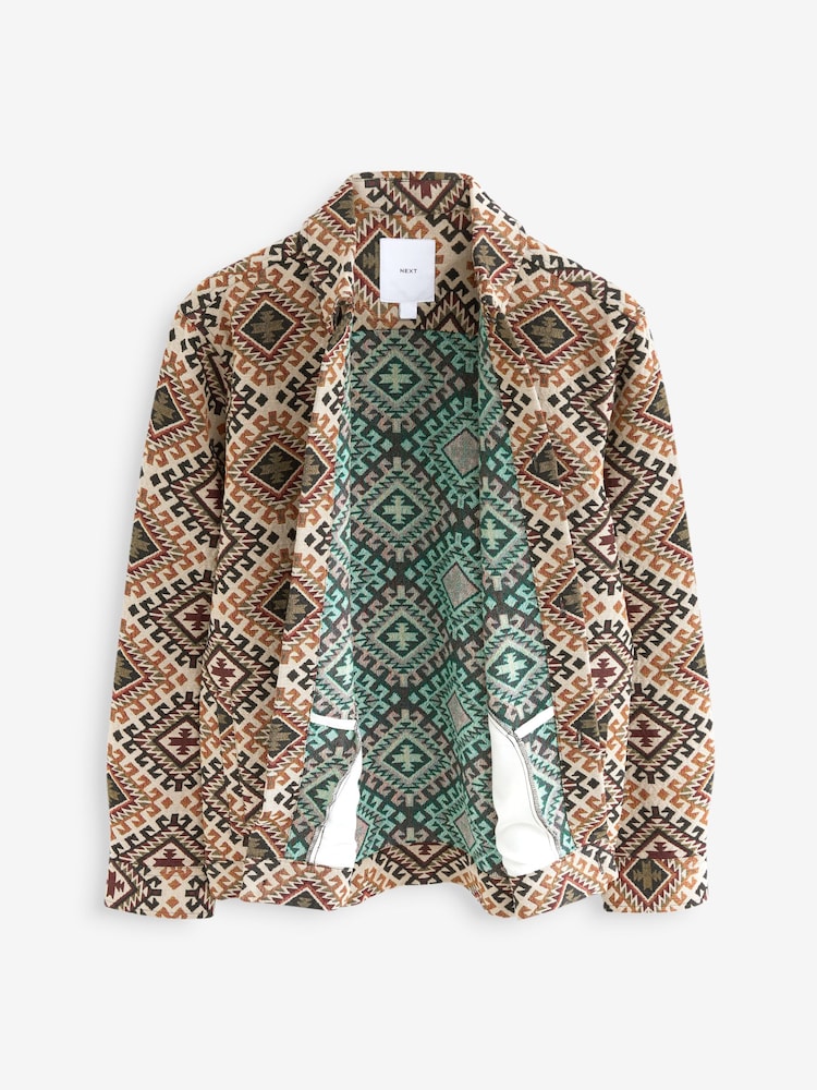 Ecru/Red Pattern Tapestry Shacket Overshirt - Image 8 of 10
