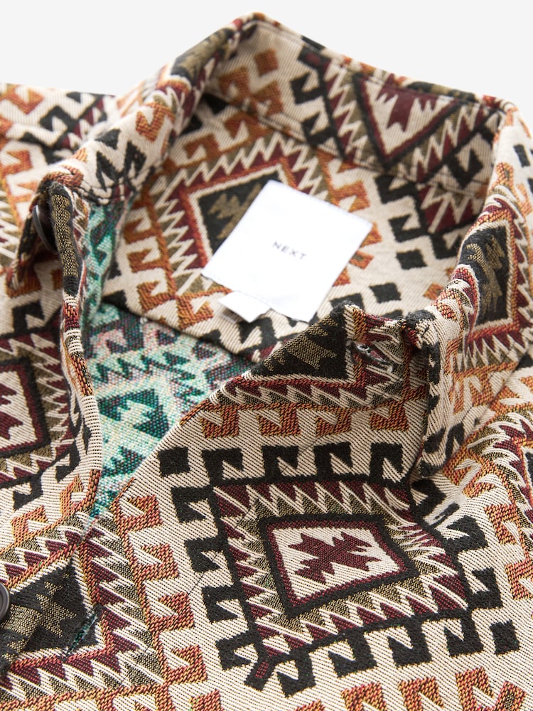 Ecru/Red Pattern Tapestry Shacket Overshirt - Image 9 of 10