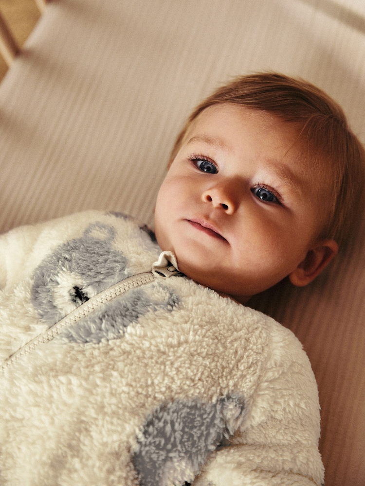 Grey Baby Fleece Zip Sleepsuit - Image 4 of 10
