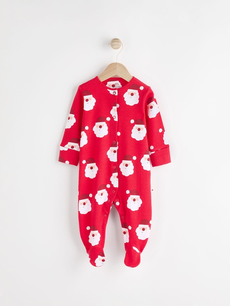 Red Baby Christmas Santa 100% Cotton Sleepsuit (0mths-2yrs) - Image 1 of 7