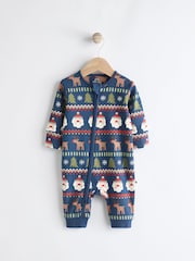 Navy Baby Printed Character Christmas 100% Cotton Sleepsuit (0mths-3yrs) - Image 1 of 9