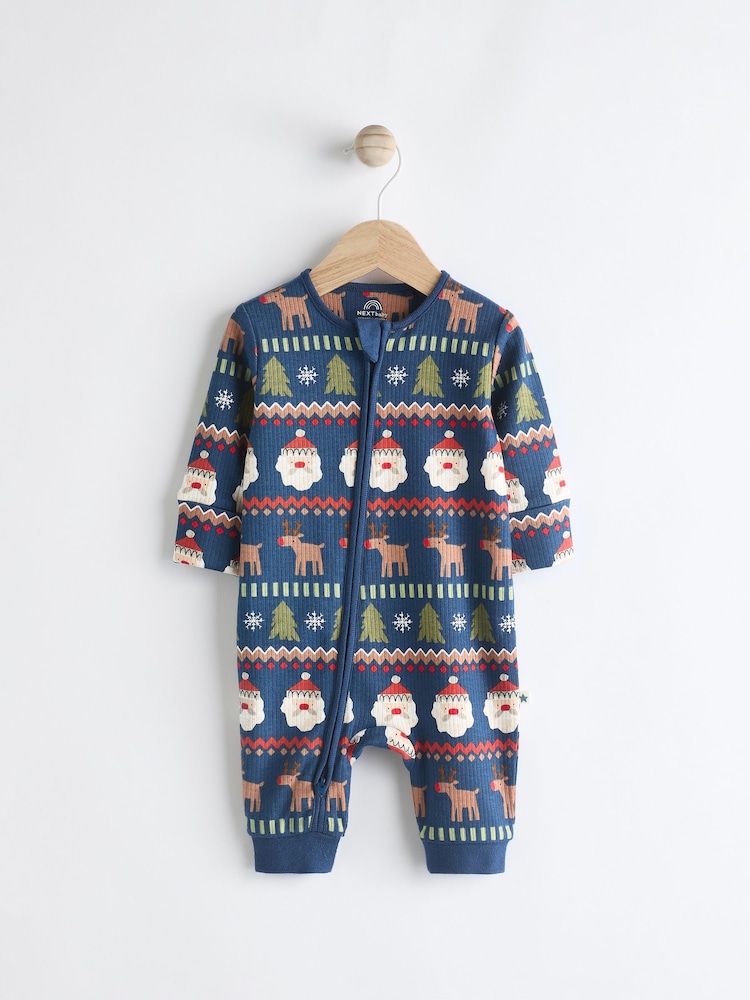 Navy Baby Printed Character Christmas 100% Cotton Sleepsuit (0mths-3yrs) - Image 1 of 9
