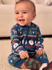Navy Baby Printed Character Christmas 100% Cotton Sleepsuit (0mths-3yrs) - Image 2 of 9