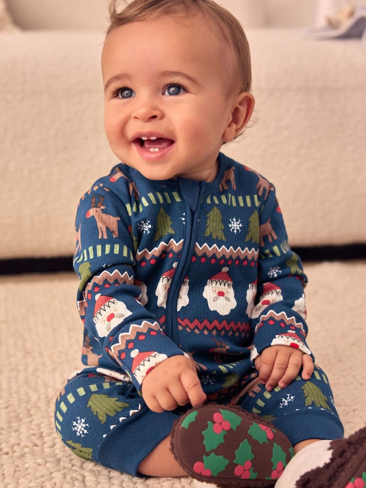 Navy Baby Printed Character Christmas 100% Cotton Sleepsuit (0mths-3yrs) - Image 2 of 9