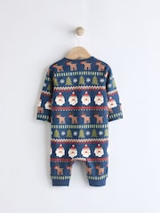 Navy Baby Printed Character Christmas 100% Cotton Sleepsuit (0mths-3yrs) - Image 4 of 9