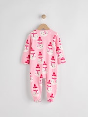 Pink Baby Printed Snowman Christmas 100% Cotton Zip Sleepsuit (0mths-2yrs) - Image 2 of 7