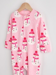 Pink Baby Printed Snowman Christmas 100% Cotton Zip Sleepsuit (0mths-2yrs) - Image 3 of 7