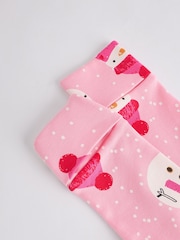 Pink Baby Printed Snowman Christmas 100% Cotton Zip Sleepsuit (0mths-2yrs) - Image 6 of 7